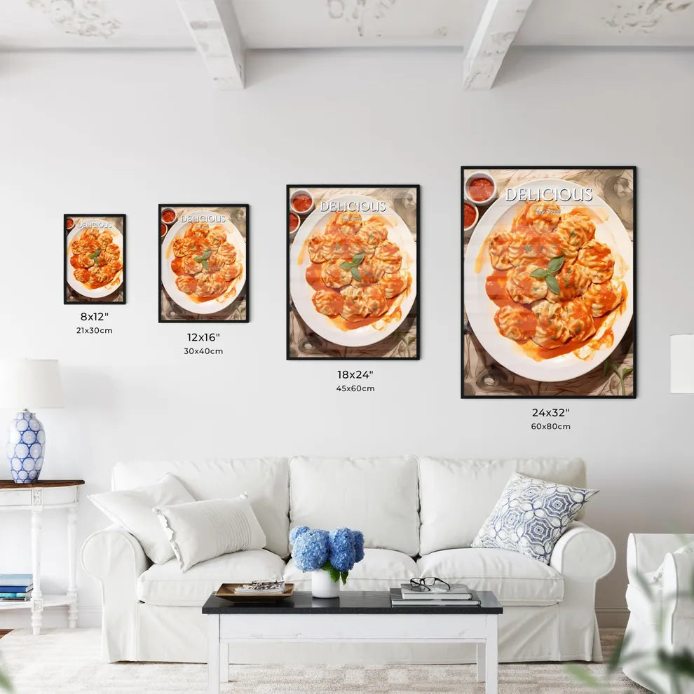 A Poster of Ravioli with tomato sauce - A Pl - Kitchen Hangings