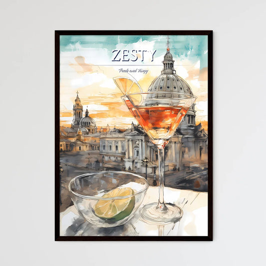 A Poster of classic margarita cocktail - A Glass Of Drink And A Bowl Of Limes On A Table Framed Art