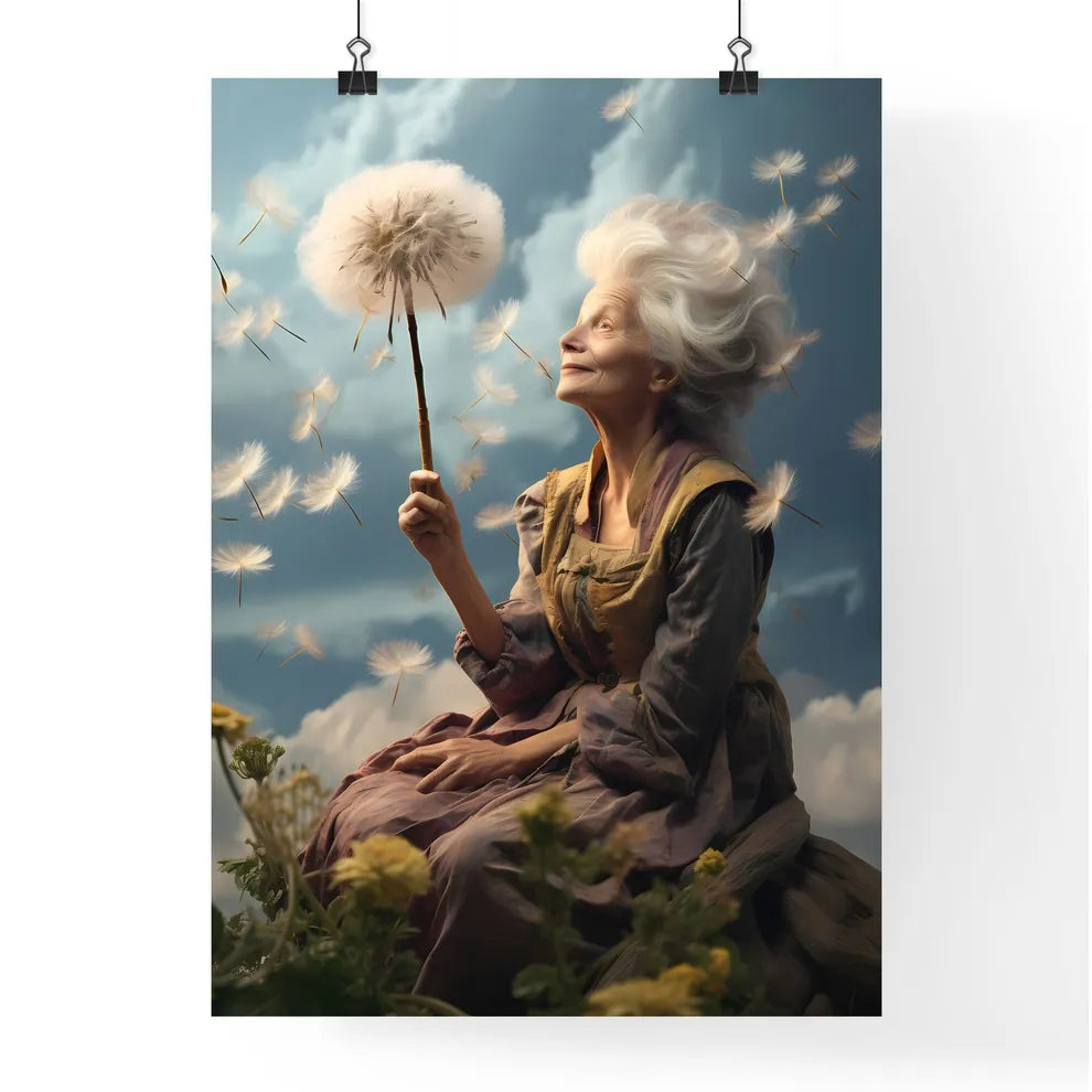 A Poster of an old woman with a dandelion -  Poster