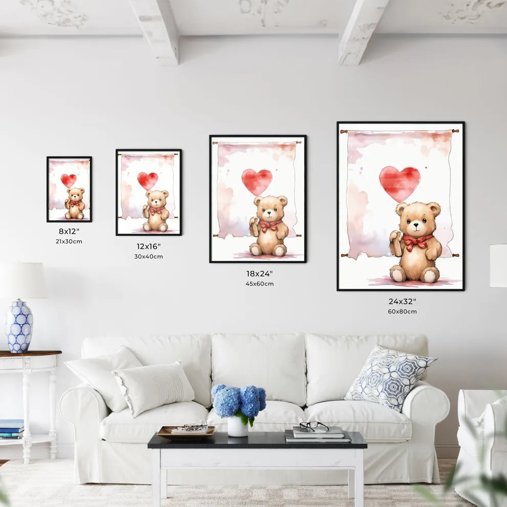A Poster of Teddy Bear Holding a white banner  Size Chart