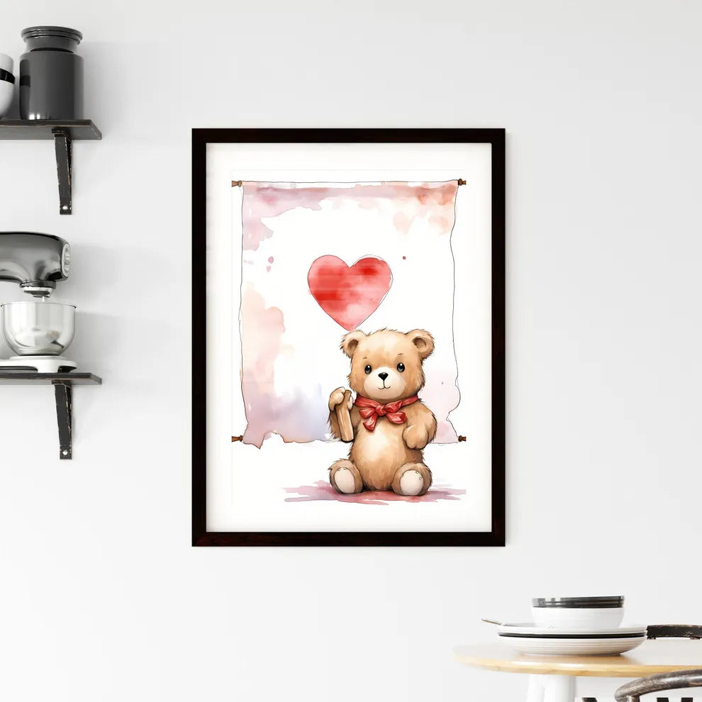 A Poster of Teddy Bear Holding a white banner  Framed Print