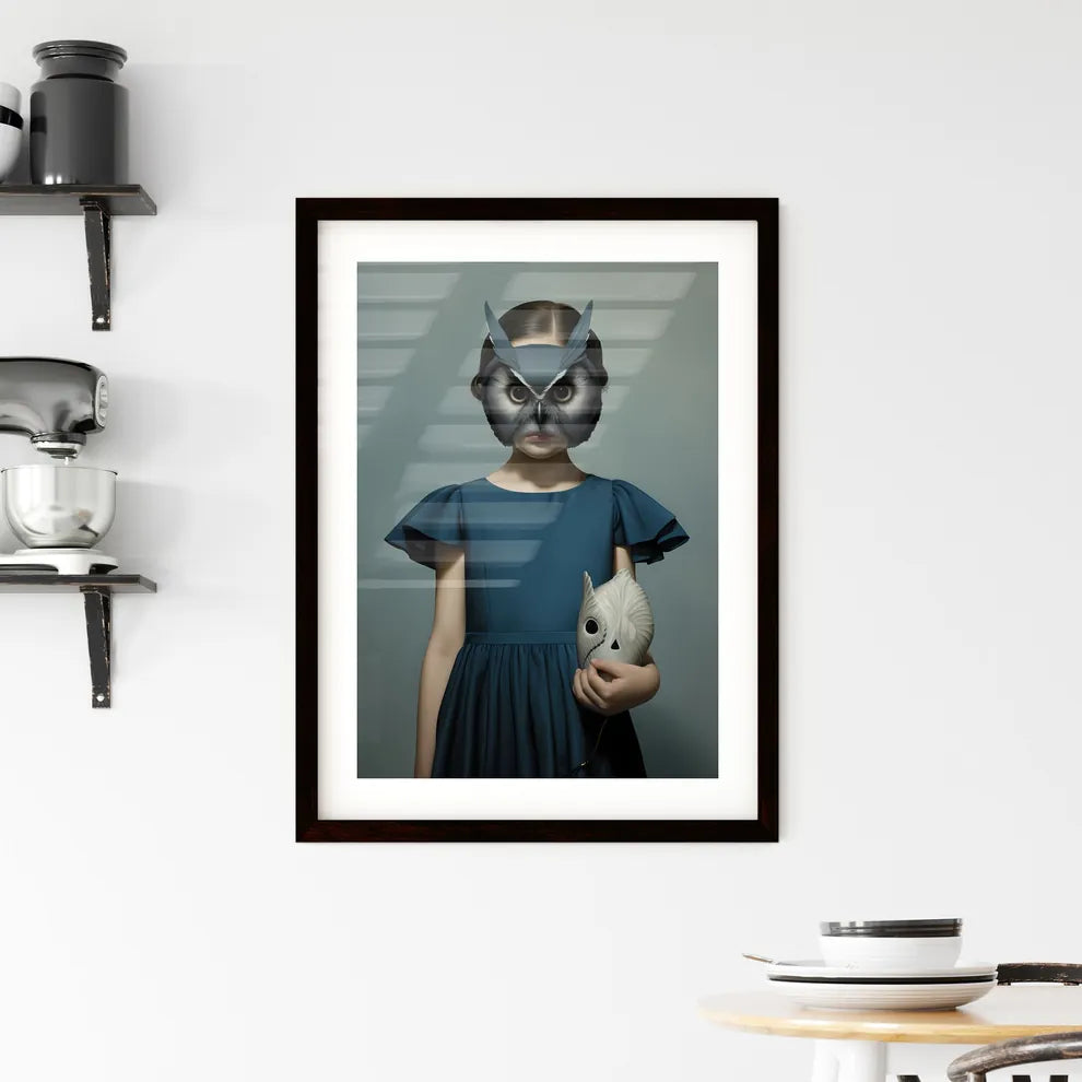 A Poster of a young child dressed in a blue dress  Framed Print