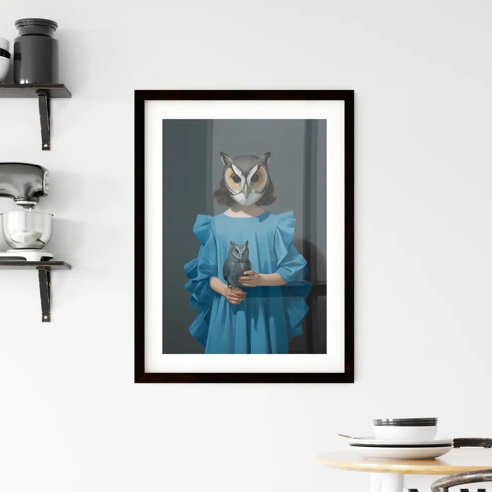A Poster of a young child dressed in a blue dress  Framed Print