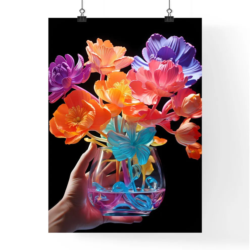 A Poster of a person holding a vase of flowe Poster