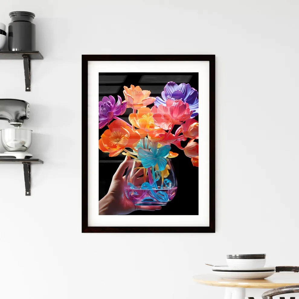 A Poster of a person holding a vase of flowe Framed Print