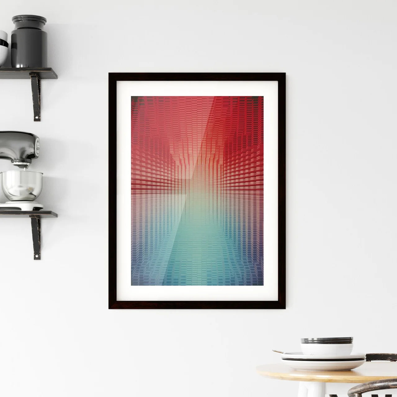 A Poster of halftone pattern - A Red And Bl Framed Print