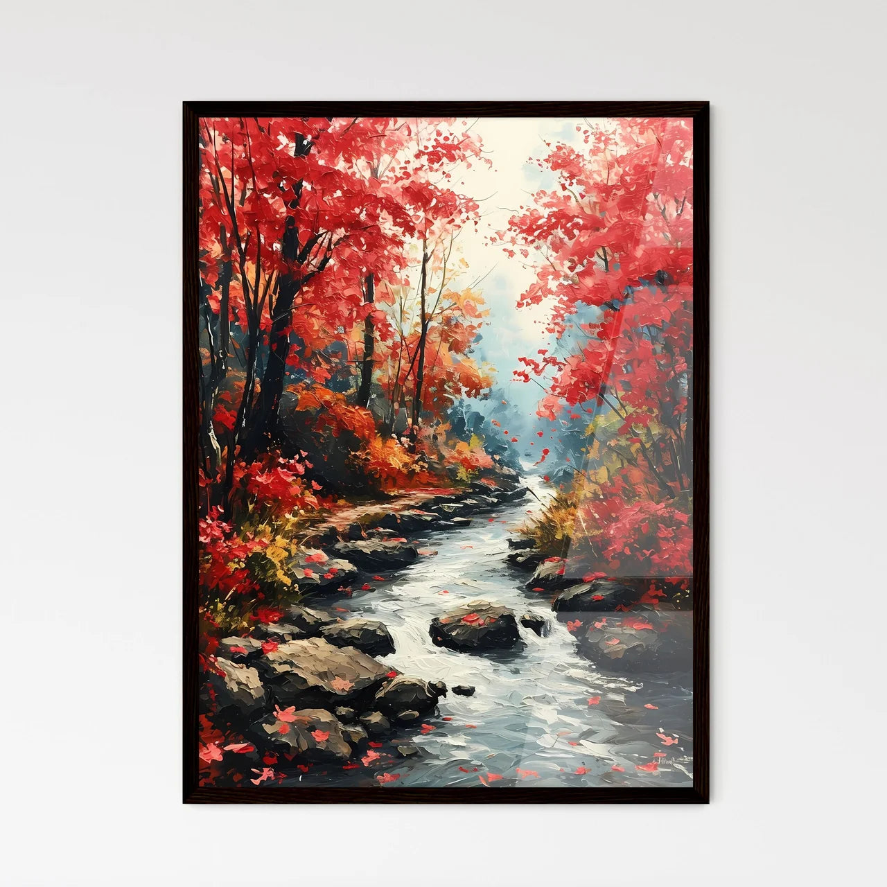 A Poster of Waterfalls landscape - A River R - Framed Art Print