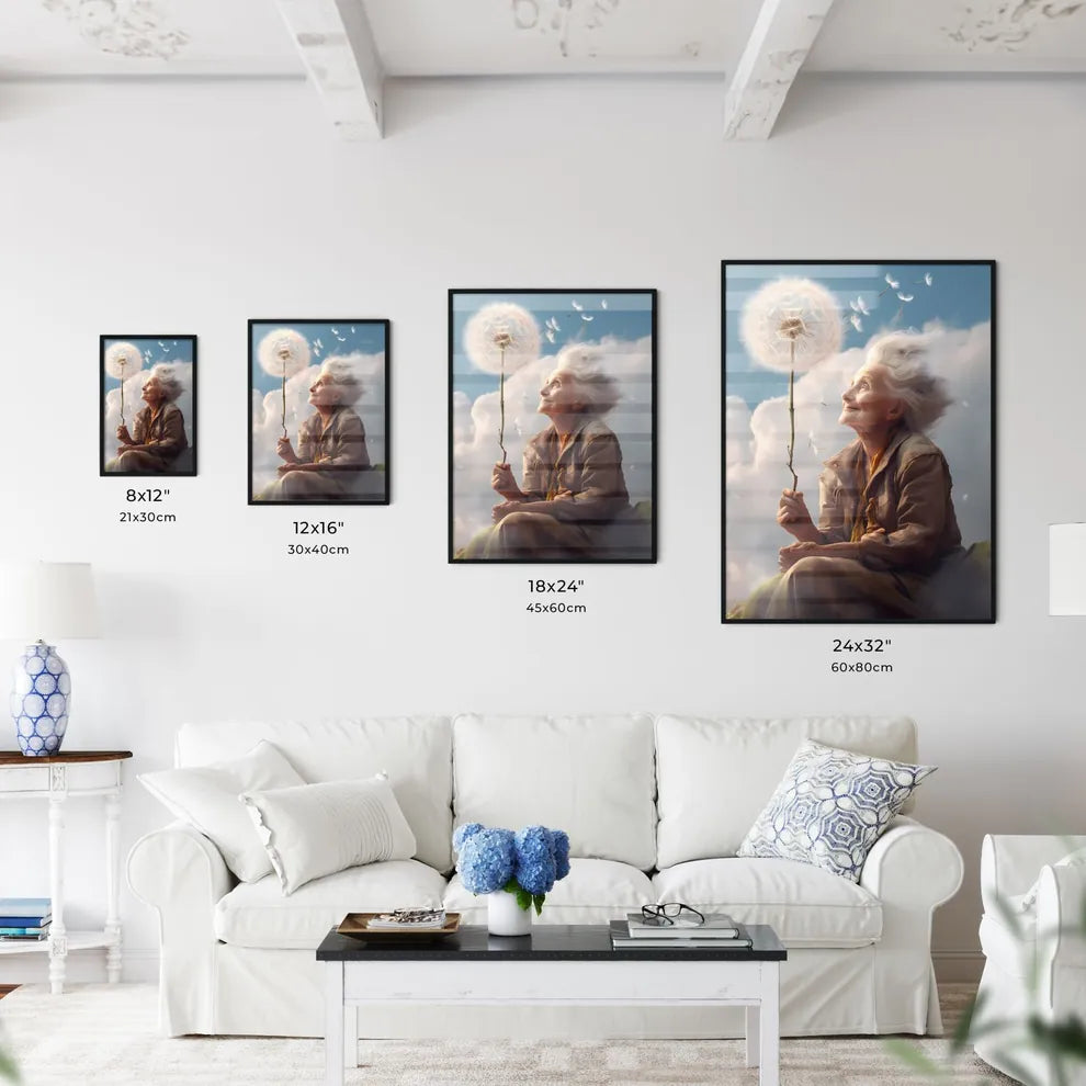 A Poster of an old woman with a dandelion -  - Kitchen Hangings