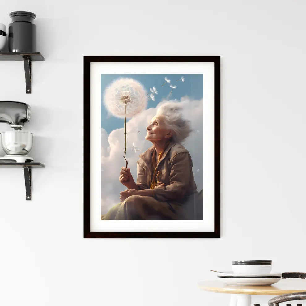 A Poster of an old woman with a dandelion -  Framed Print