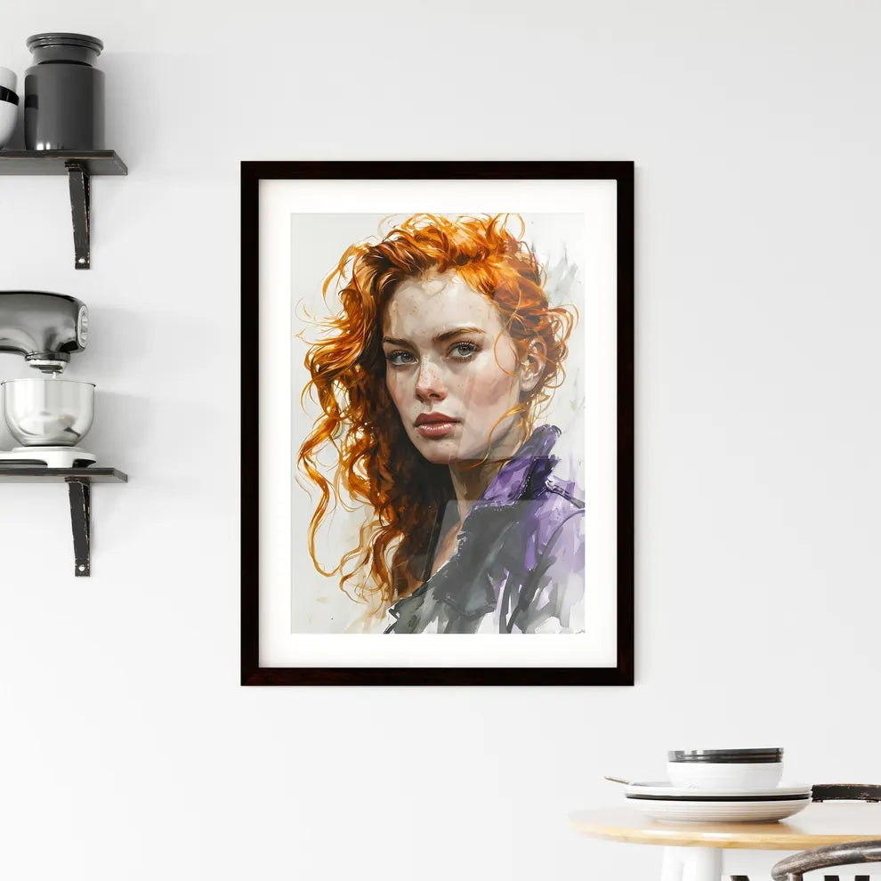 A Poster of a painting of a woman with orang Framed Print