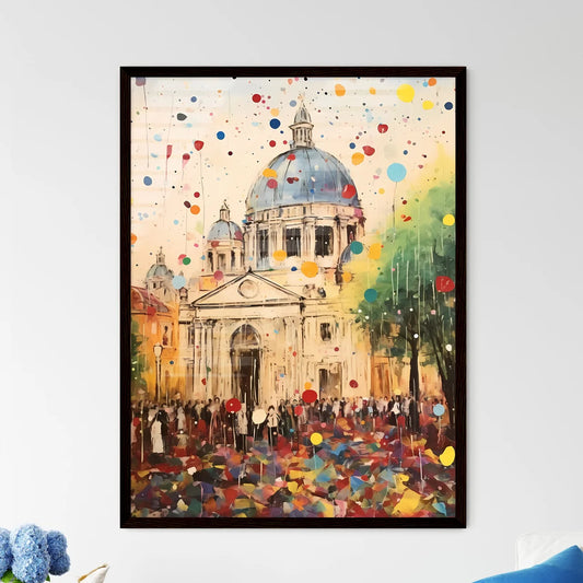 A Poster of colorful confetti - A Painting Of A Building With A Dome And Trees And People Framed Art