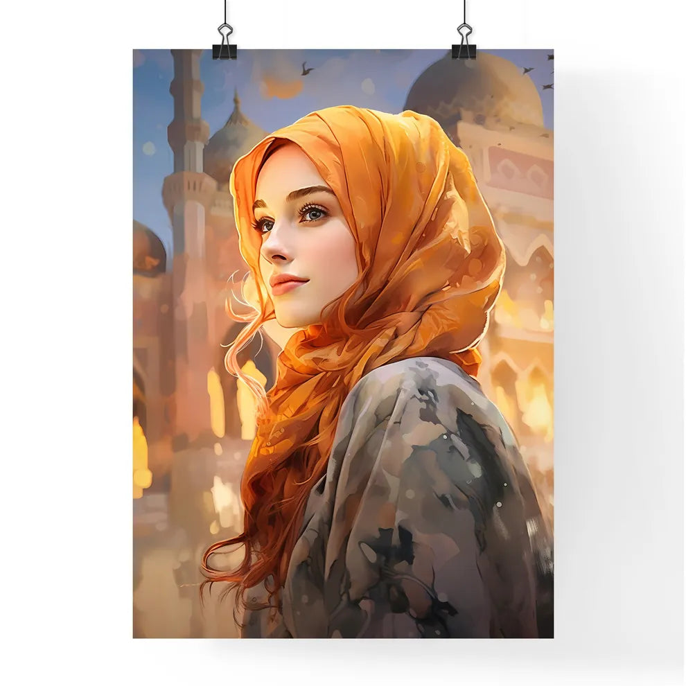 A Poster of beautiful woman wearing hijab - A Woman Wearing A Head Scarf Poster