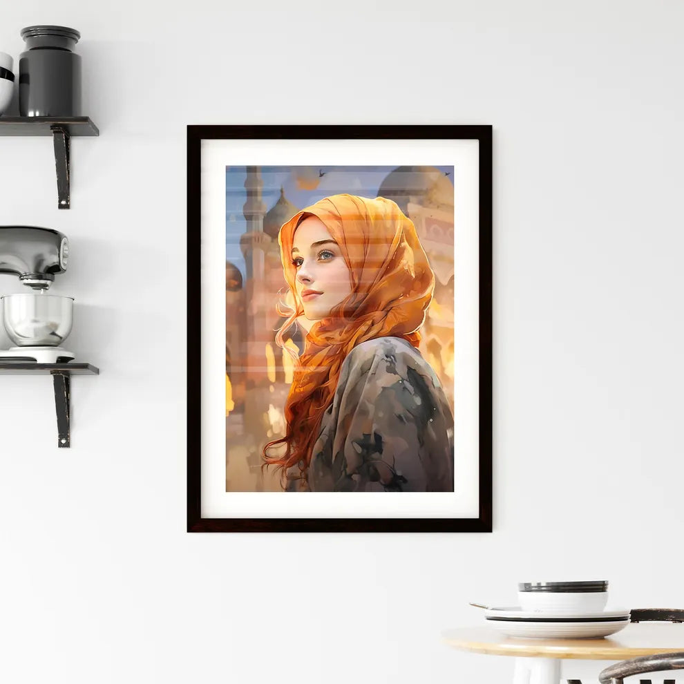 A Poster of beautiful woman wearing hijab - A Woman Wearing A Head Scarf Custom Print