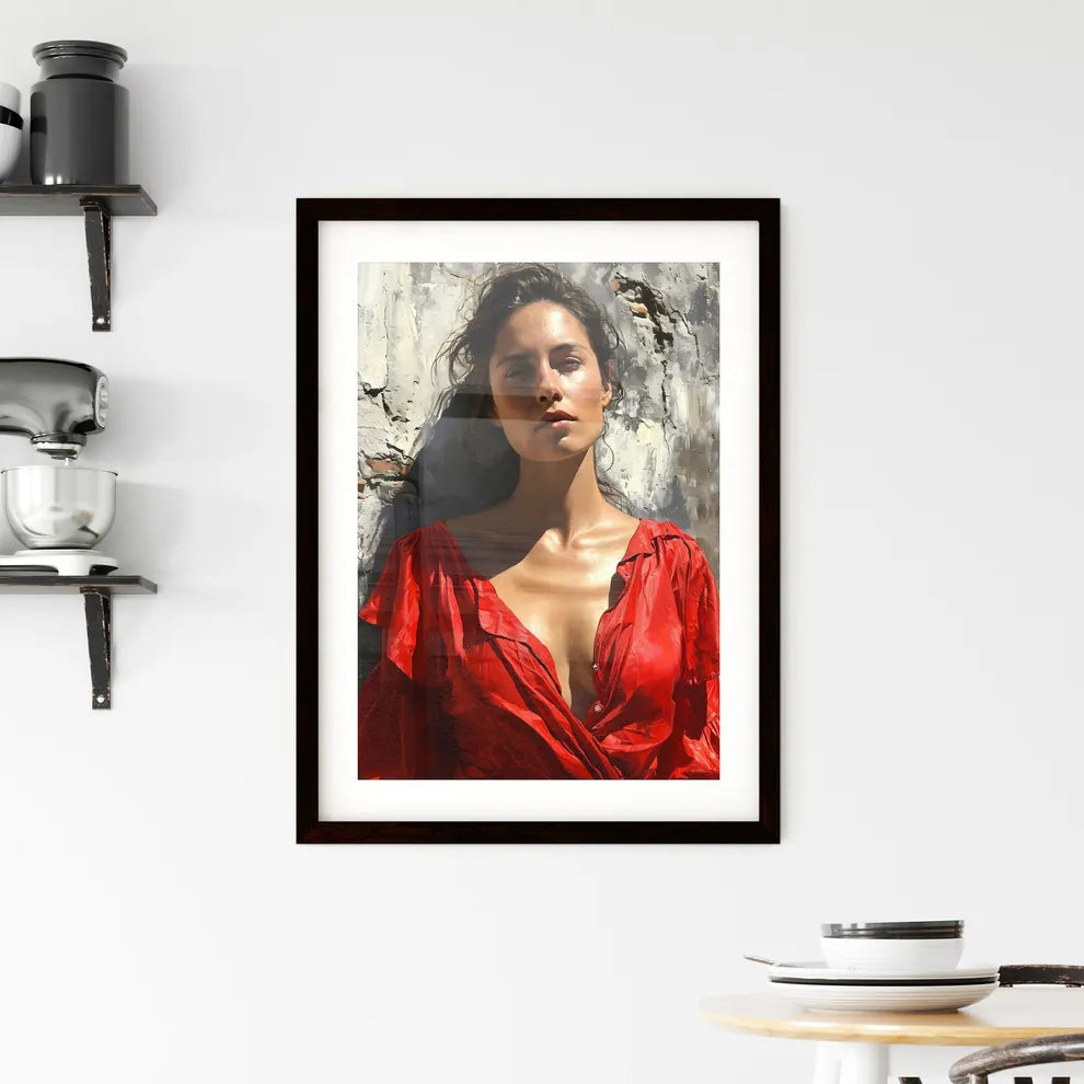 A Poster of oil painting of a 34 view - A Wo Framed Print