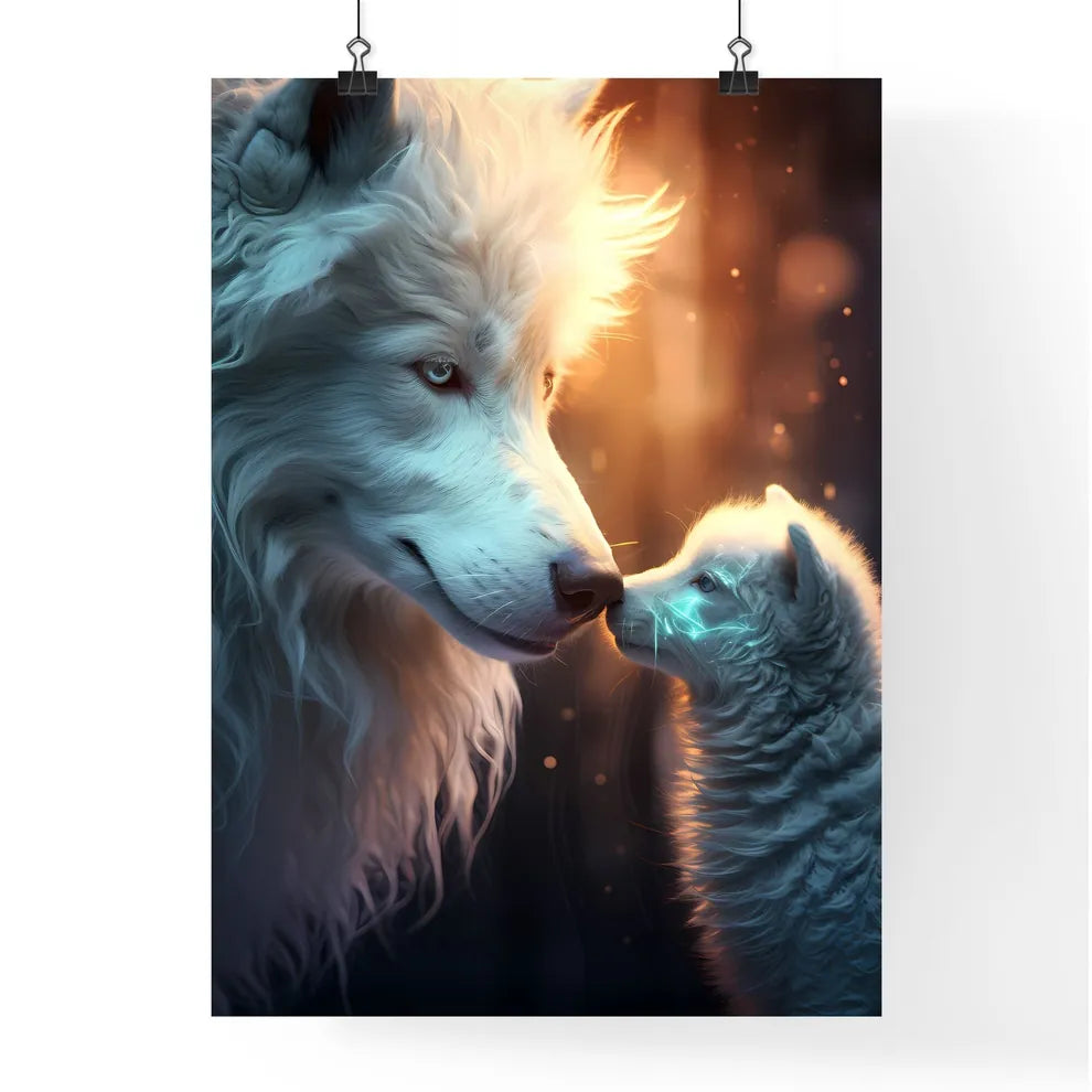 A Poster of A wolf is petting a lamb gently  Poster
