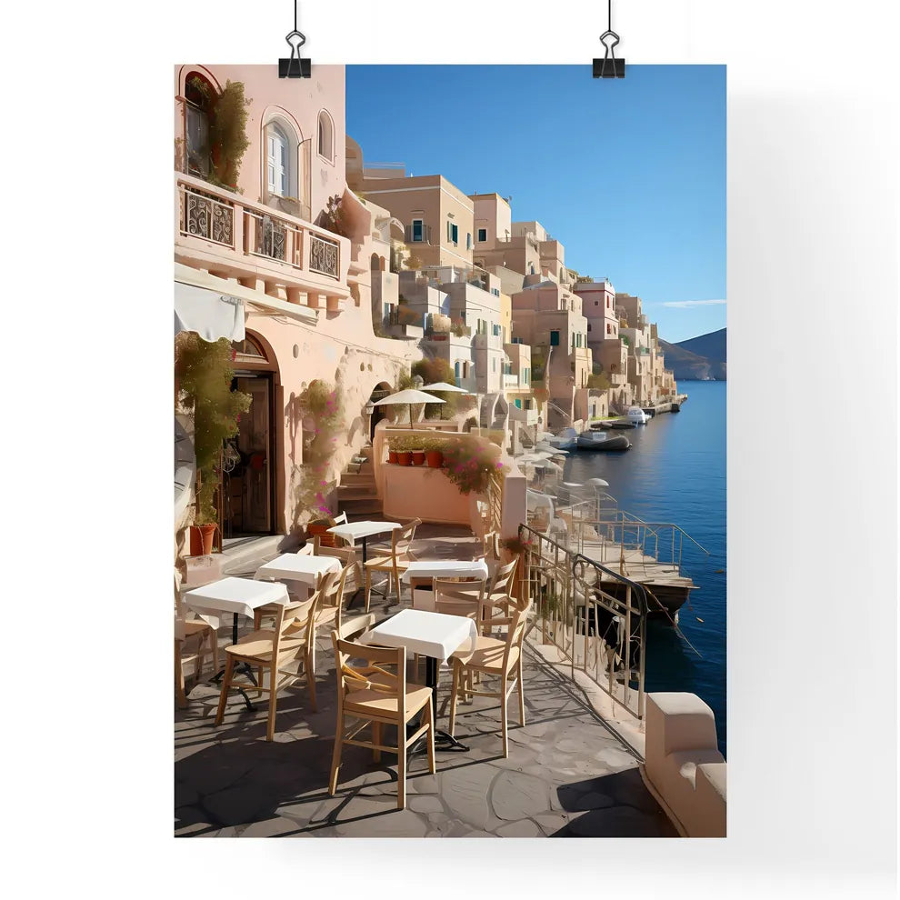 A Poster of if Matisse was a photographer - A Waterfront Restaurant With Tables And Chairs Poster