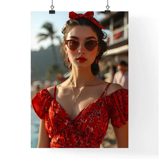 A Poster of a beautiful woman posing next to Poster