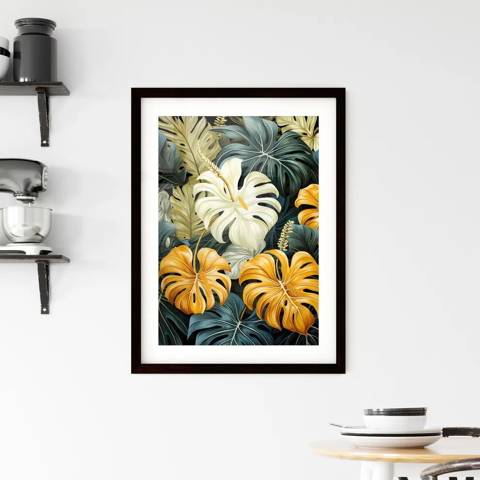 A Poster of monochrome monstera tropical lea Framed Print