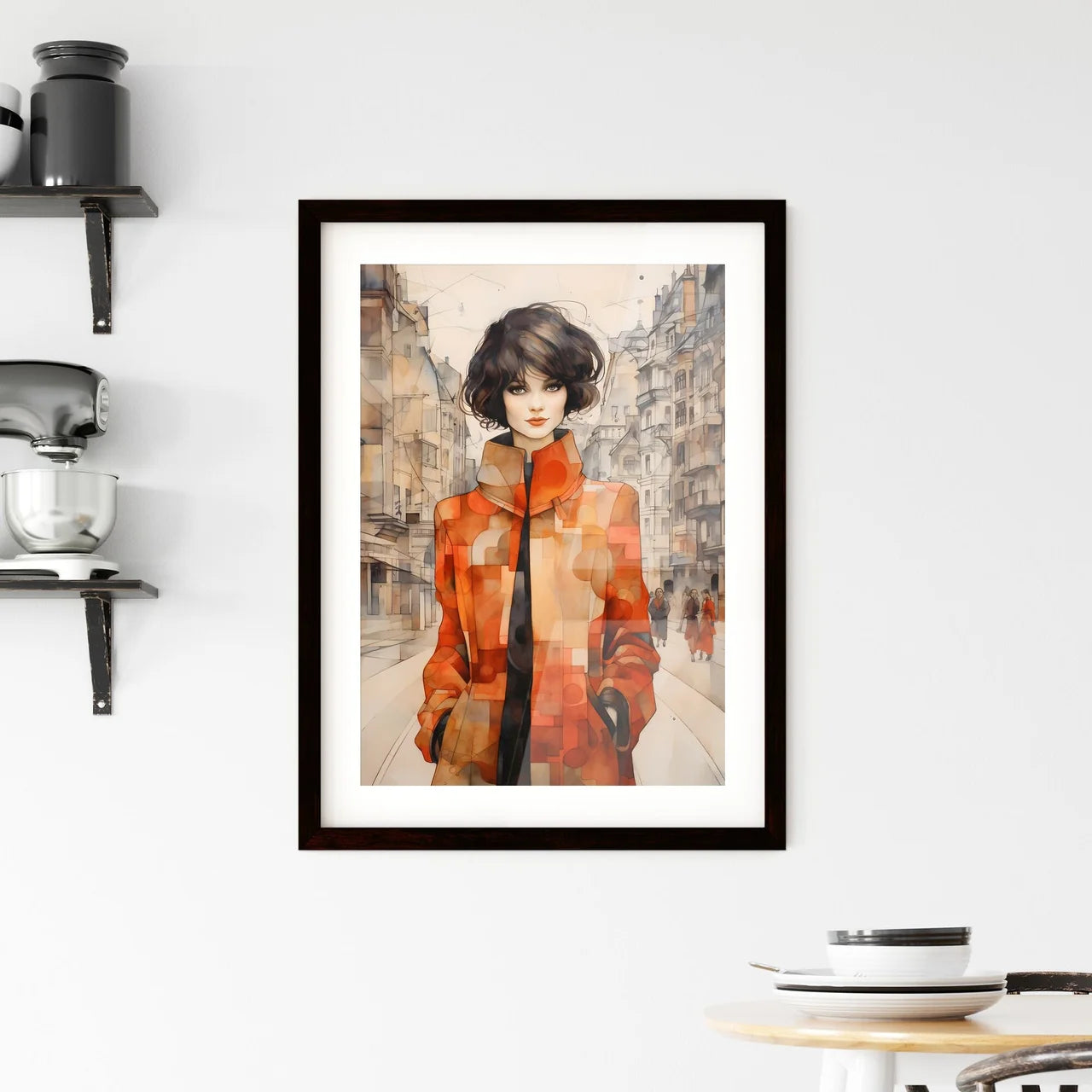 A Poster of art deco noveaux - A Woman In A Red Coat Custom Print