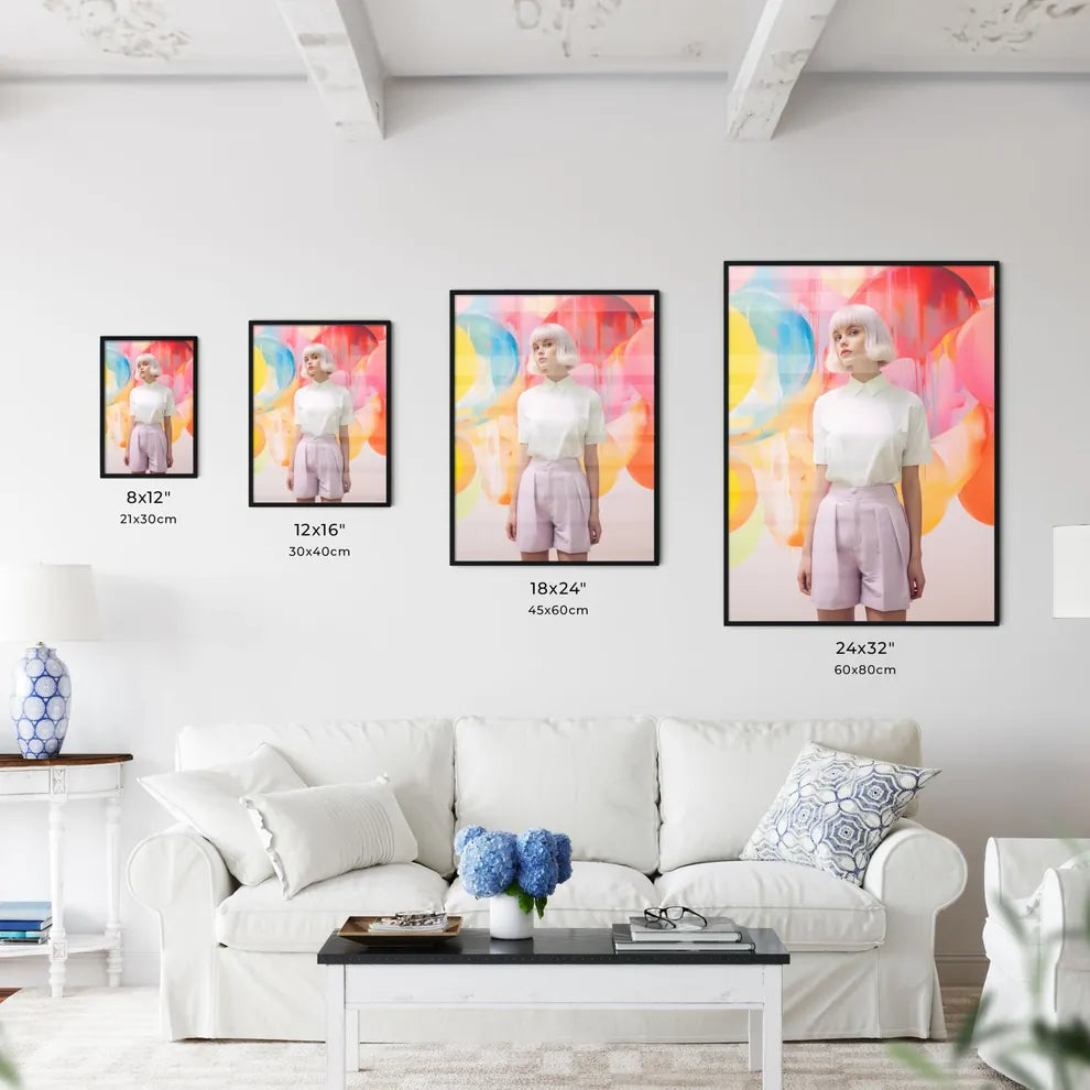 A Poster of girl standing on a pastel backgr - Kitchen Hangings