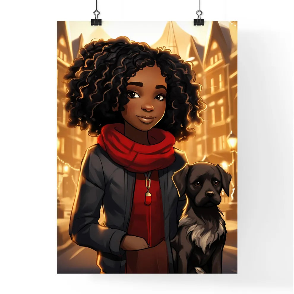 A Poster of cute little black girl with dog  Poster