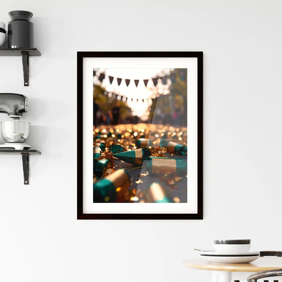 A Poster of silver graduation banner with gr Framed Print