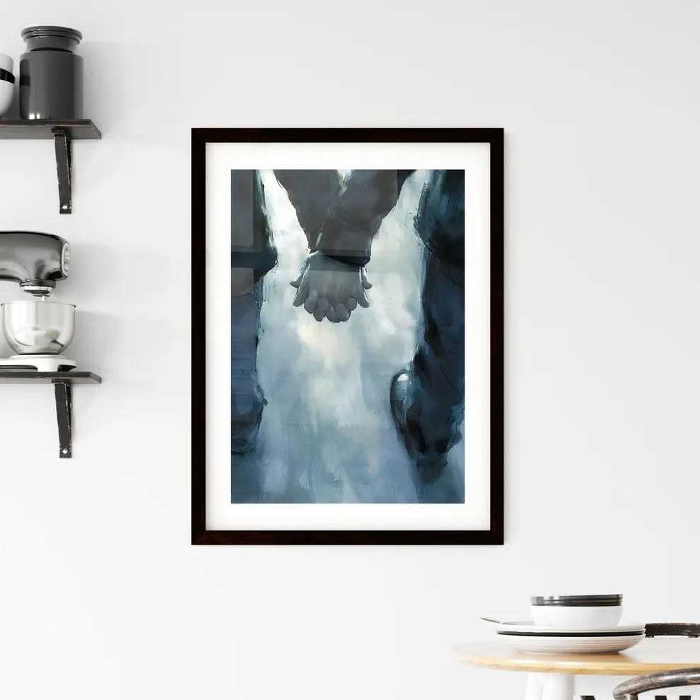 A Poster of two hands holding each other - A Framed Print