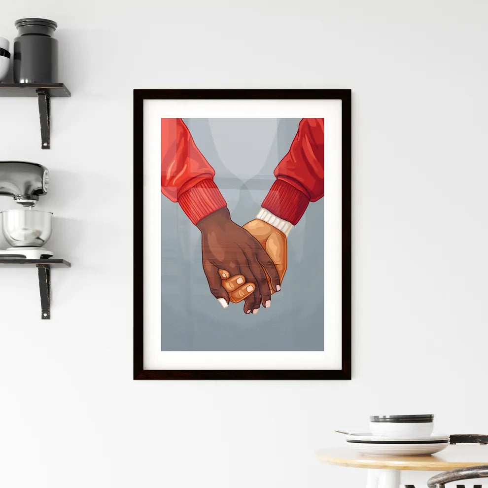 A Poster of two hands holding each other - A Framed Print