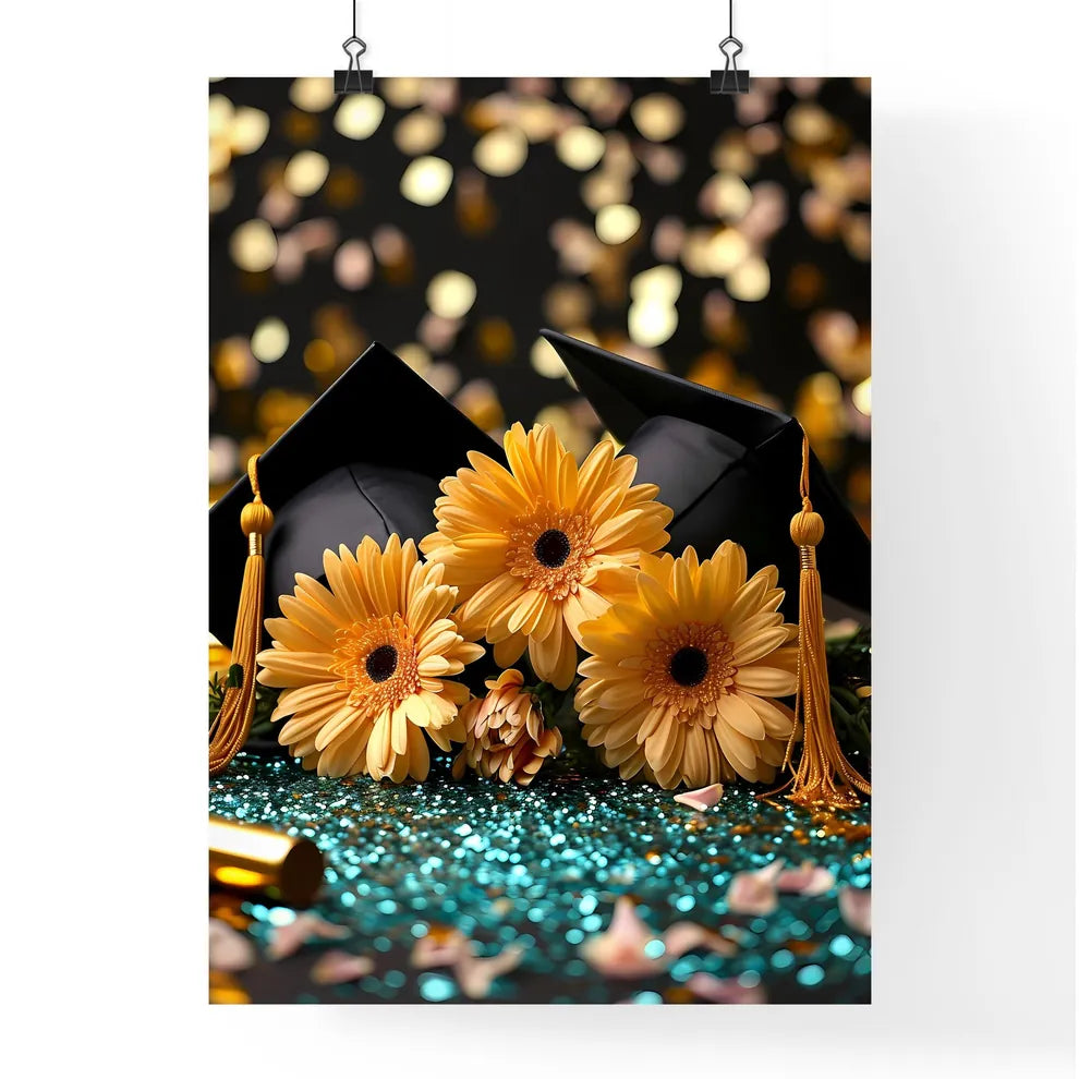 A Poster of silver graduation banner with gr Poster