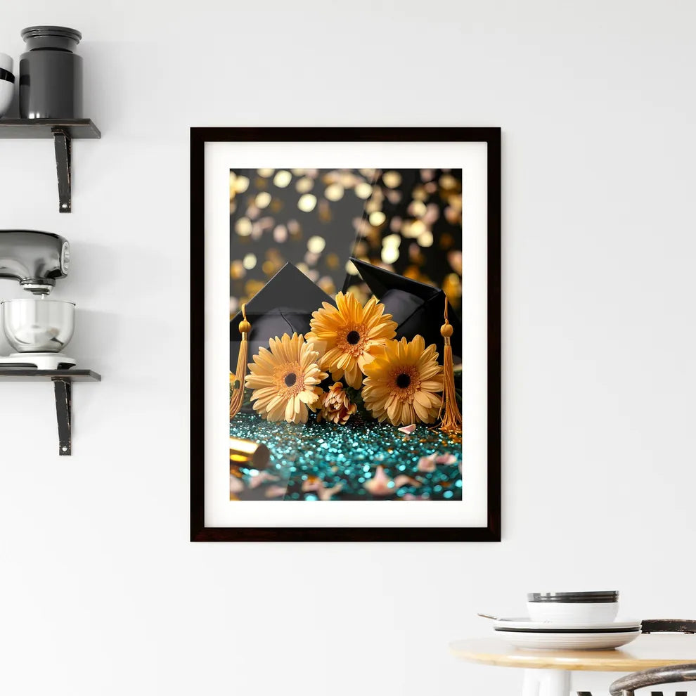 A Poster of silver graduation banner with gr Framed Print