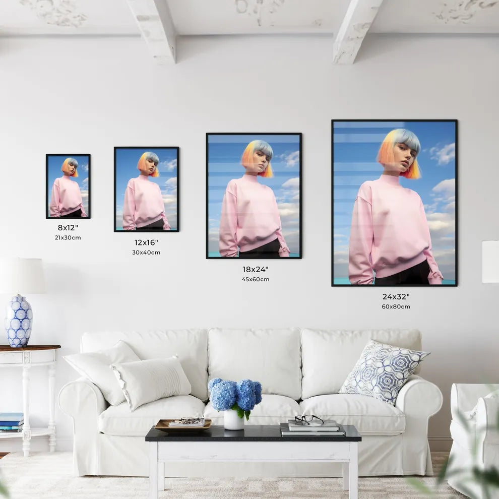 A Poster of girl standing on a pastel backgr - Kitchen Hangings