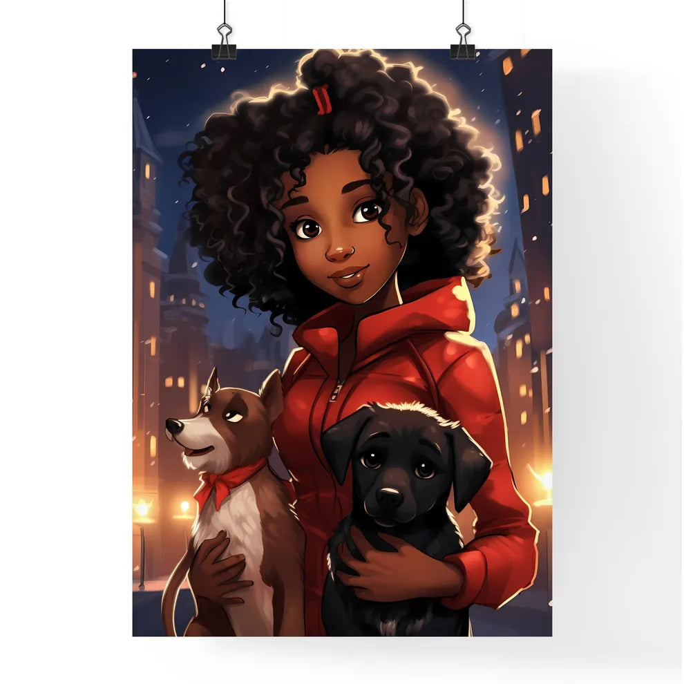 A Poster of cute little black girl with dog  Poster