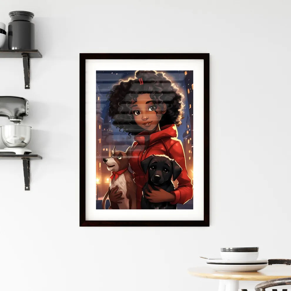 A Poster of cute little black girl with dog  Framed Print