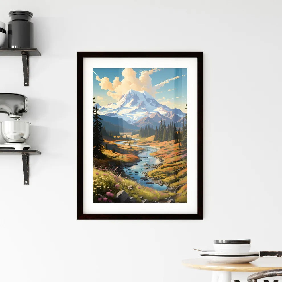 A Poster of Mount Rainier National Park - A  Framed Print