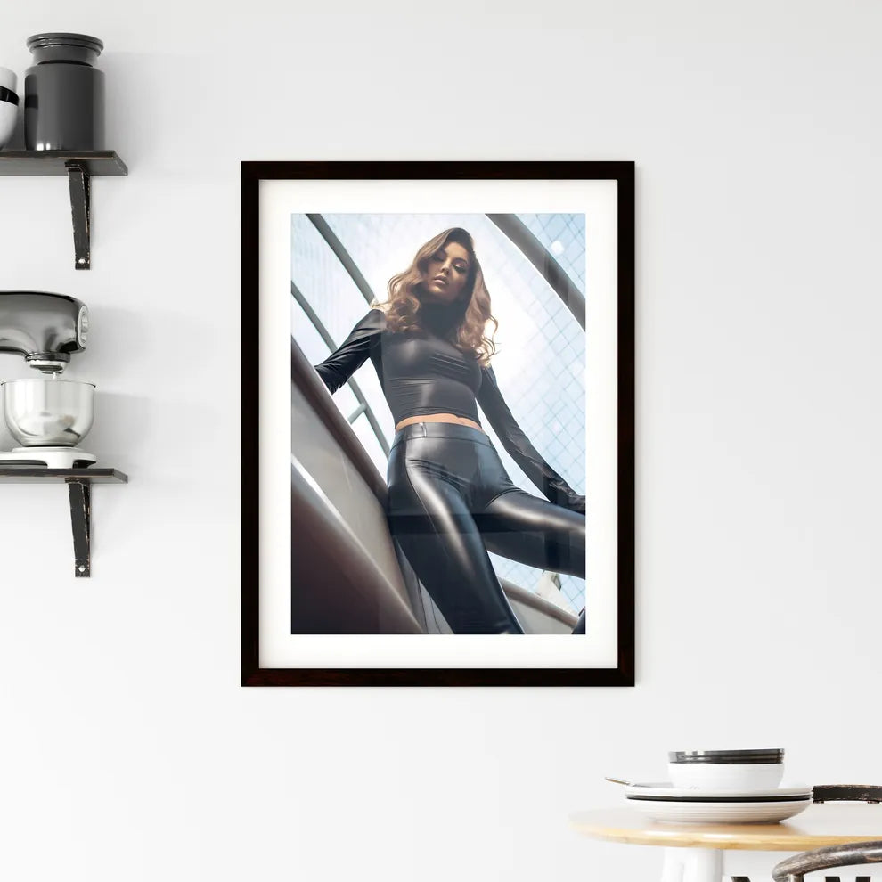 A Poster of Supermodel wearing seamless leat Framed Print