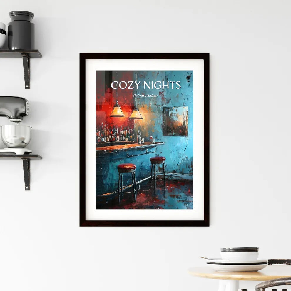 A Poster of bar warm lamp windownight - A Ba Framed Print