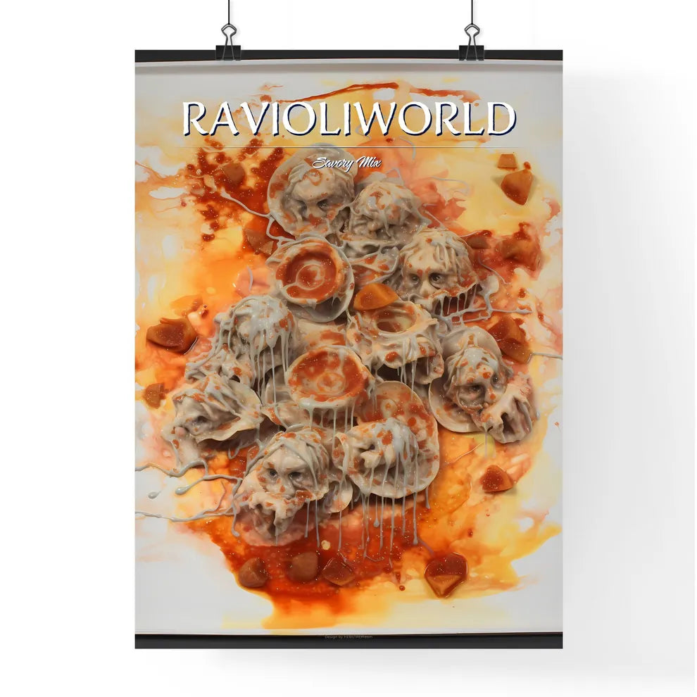 A Poster of Ravioli with tomato sauce  Poster
