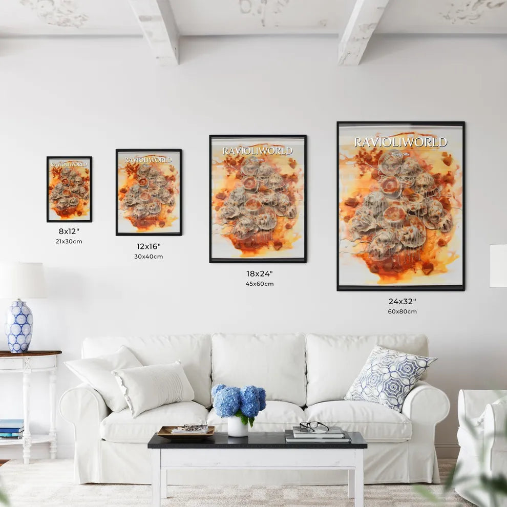 A Poster of Ravioli with tomato sauce  Size Chart