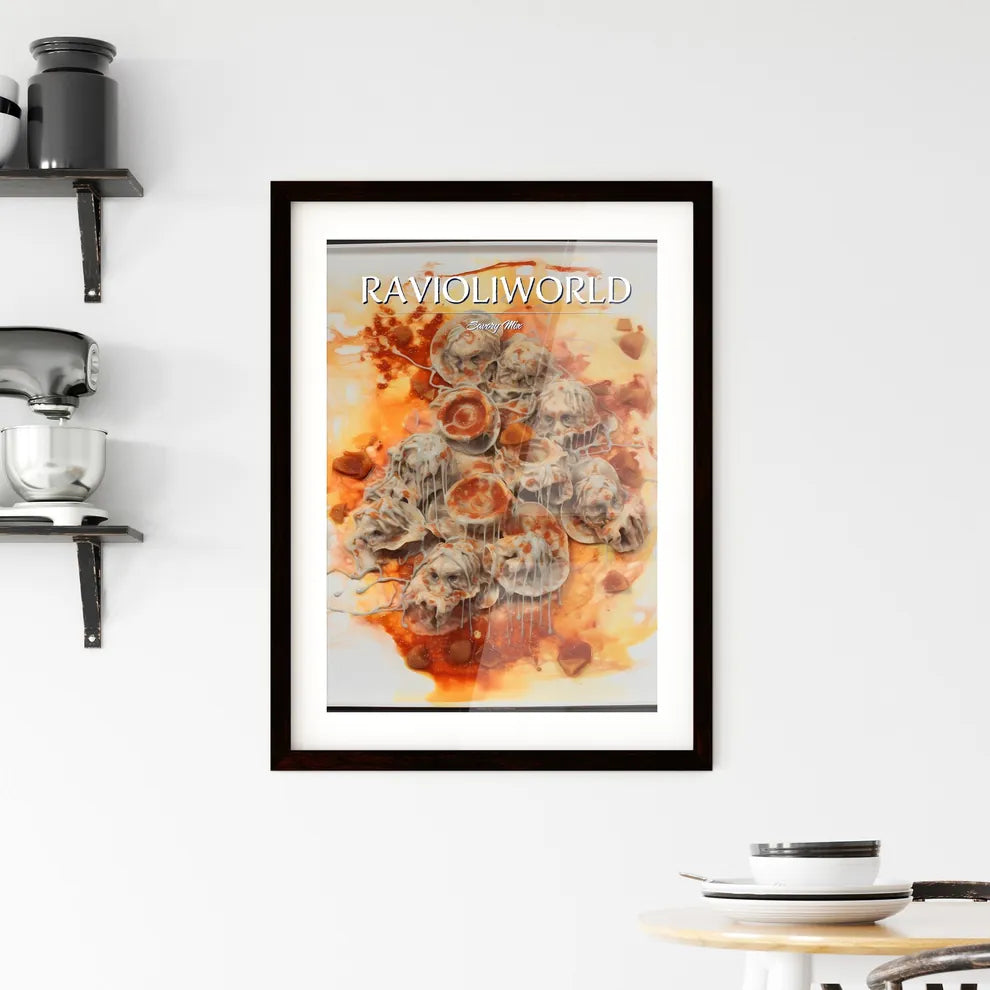 A Poster of Ravioli with tomato sauce  Framed Print