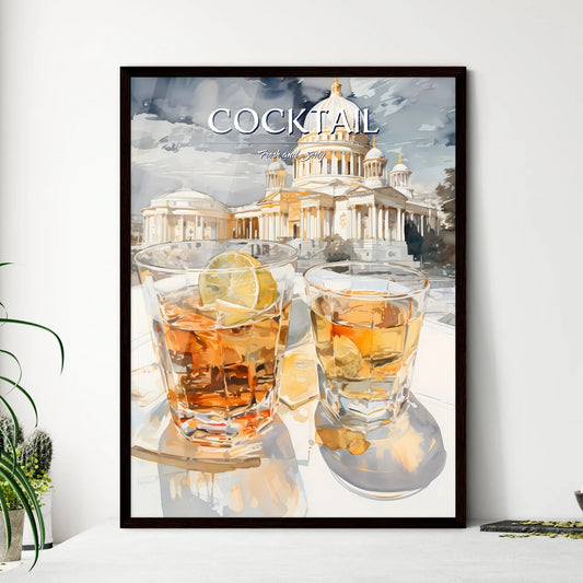 A Poster of white russian cocktail - Two Gla - Framed Art Print