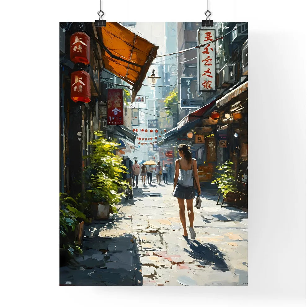 A Poster of oil painting tokyo - A Woman Walking Down A Street Poster