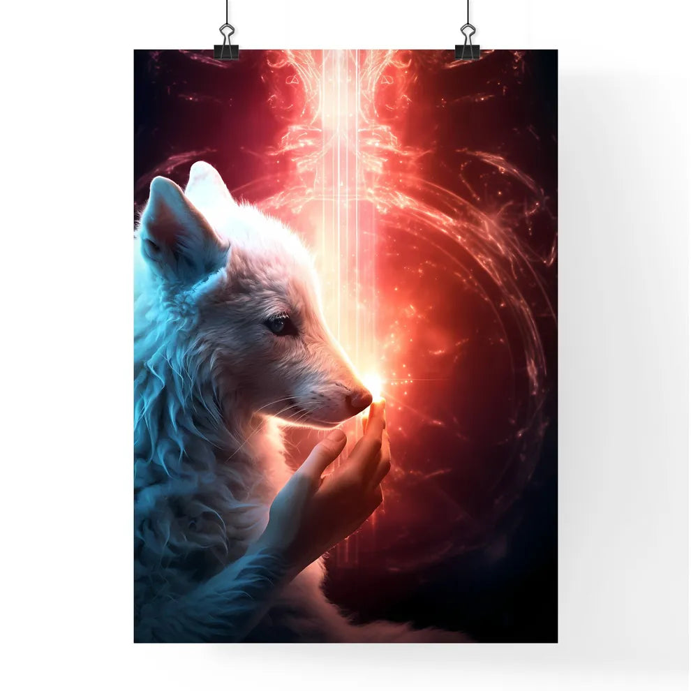 A Poster of A wolf is petting a lamb gently  Poster