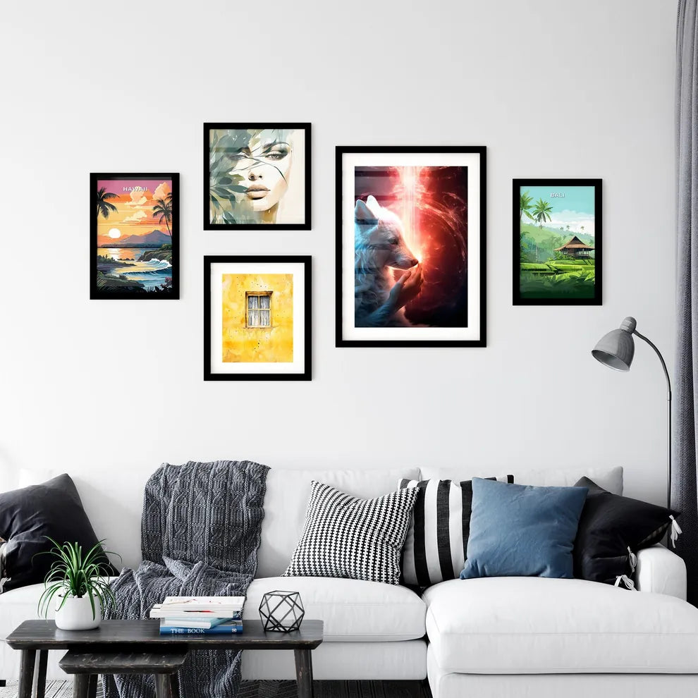 A Poster of A wolf is petting a lamb gently  Art Print