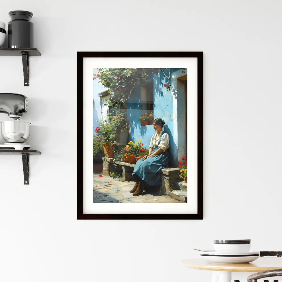 A Poster of oil painting of a 34 view - A Wo Framed Print