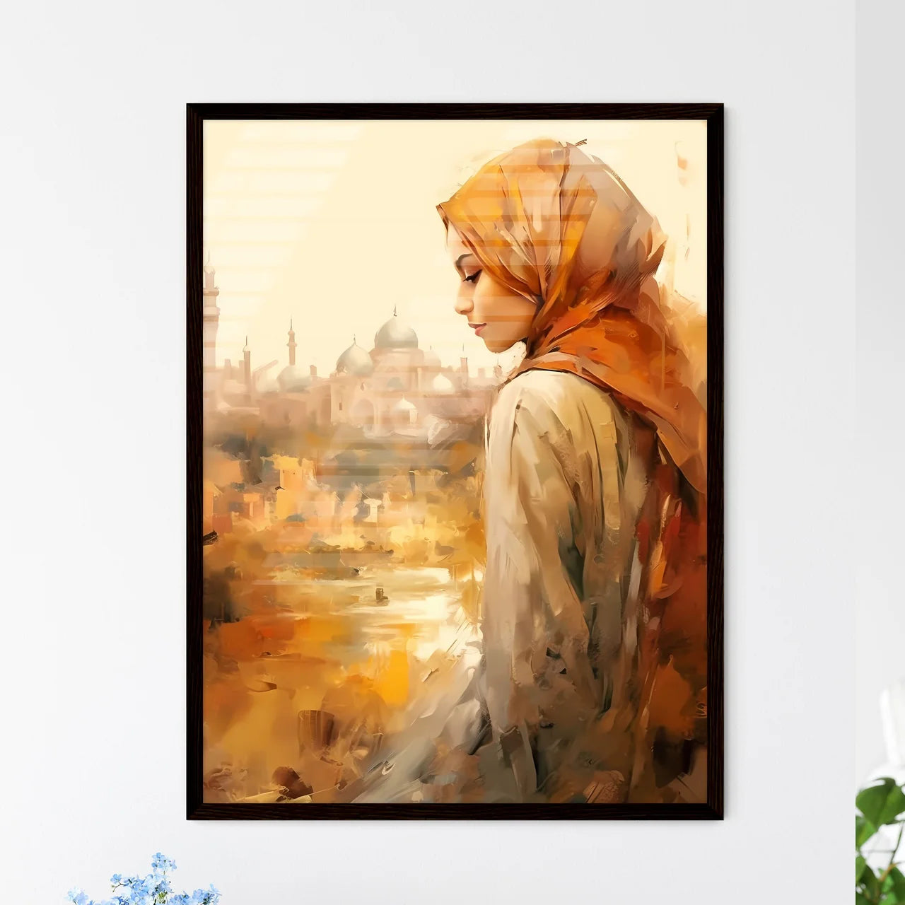 A Poster of beautiful woman wearing hijab -  - Framed Art Print