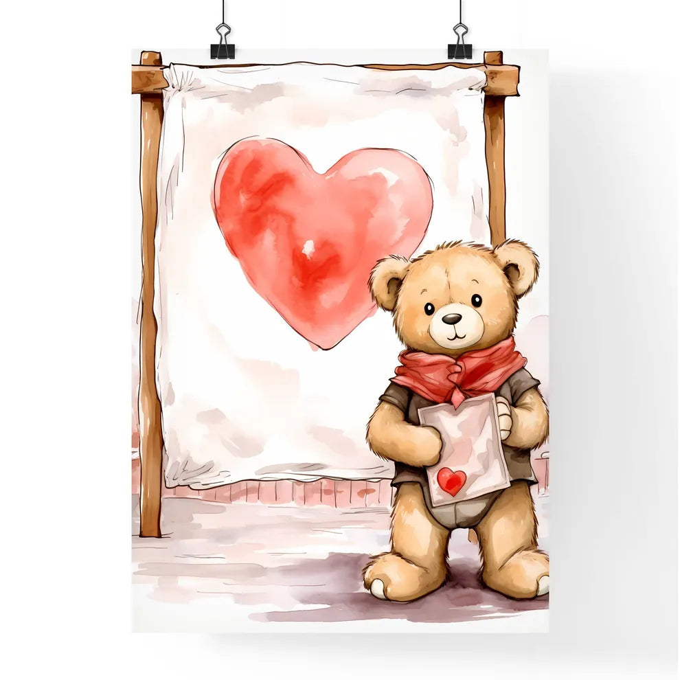 A Poster of Teddy Bear Holding a white banner  Poster