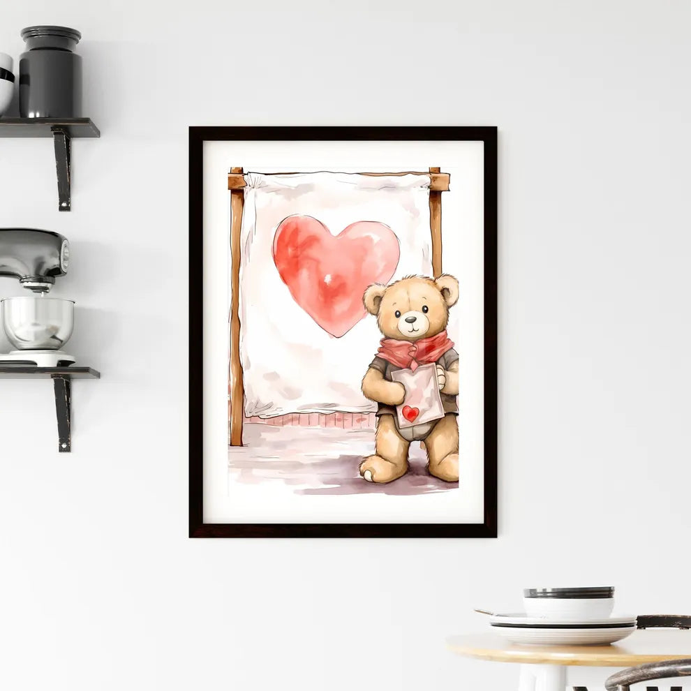 A Poster of Teddy Bear Holding a white banner  Framed Print
