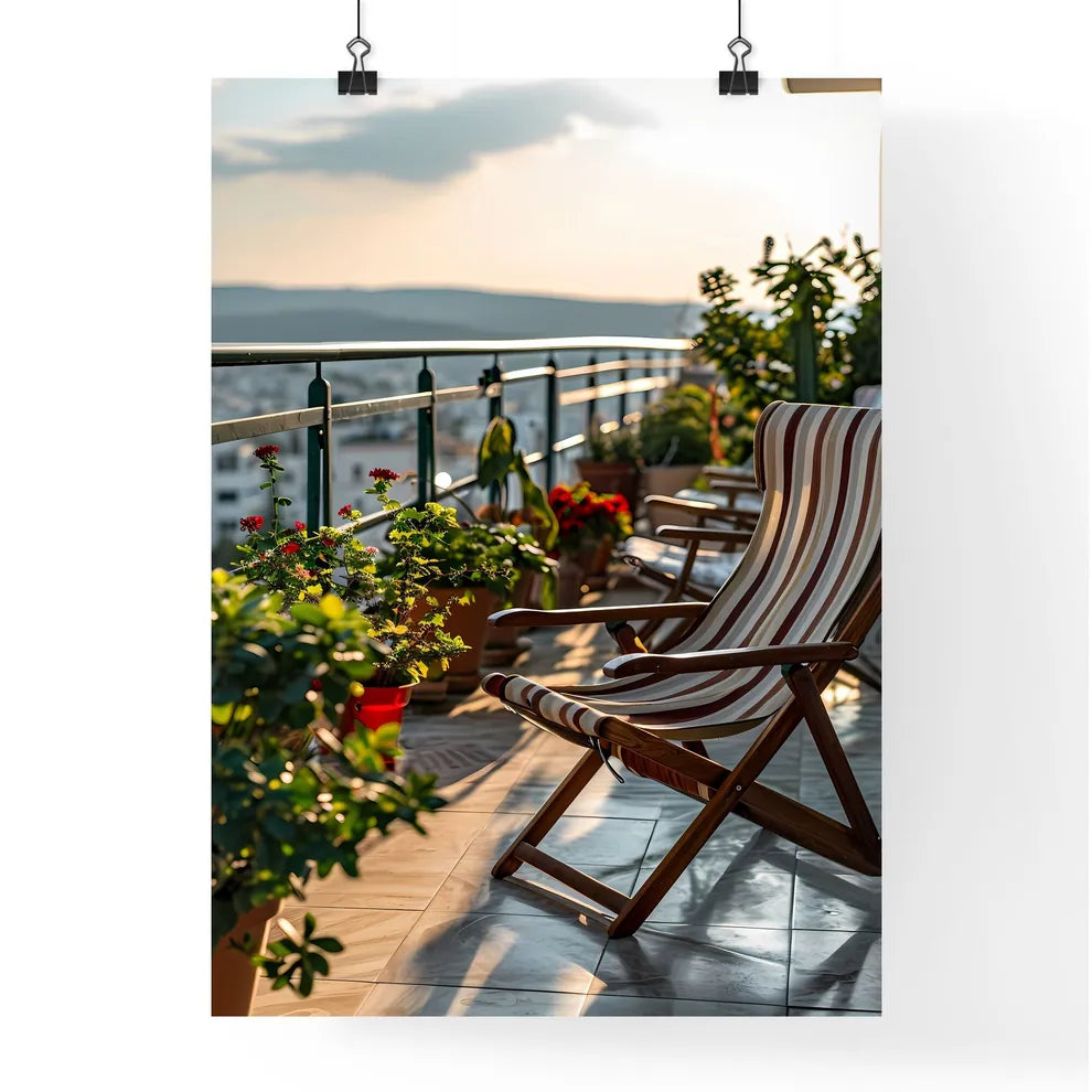 A Poster of small patio with a deck chair -  Poster