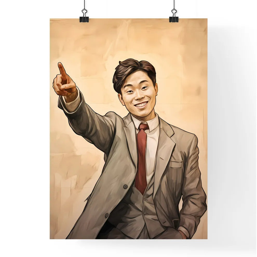 A Poster of handsome and happy and suprised asian man  Poster