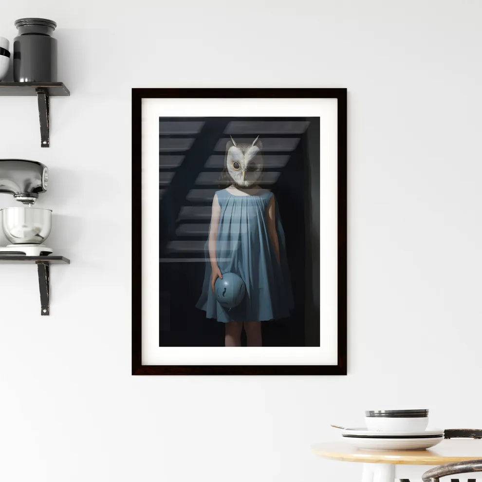 A Poster of a young child dressed in a blue dress  Framed Print